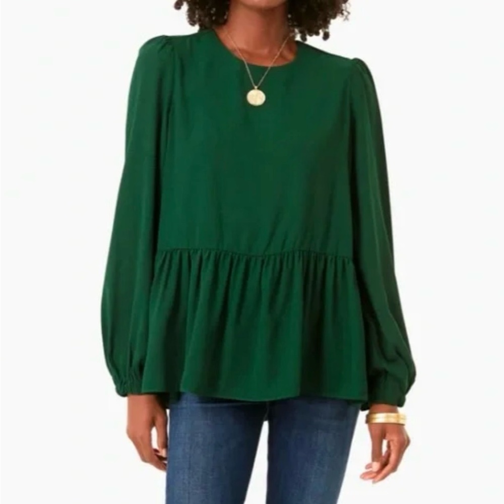 Tuckernuck Pomander Place Carlota Peplum Green Blouse Size L